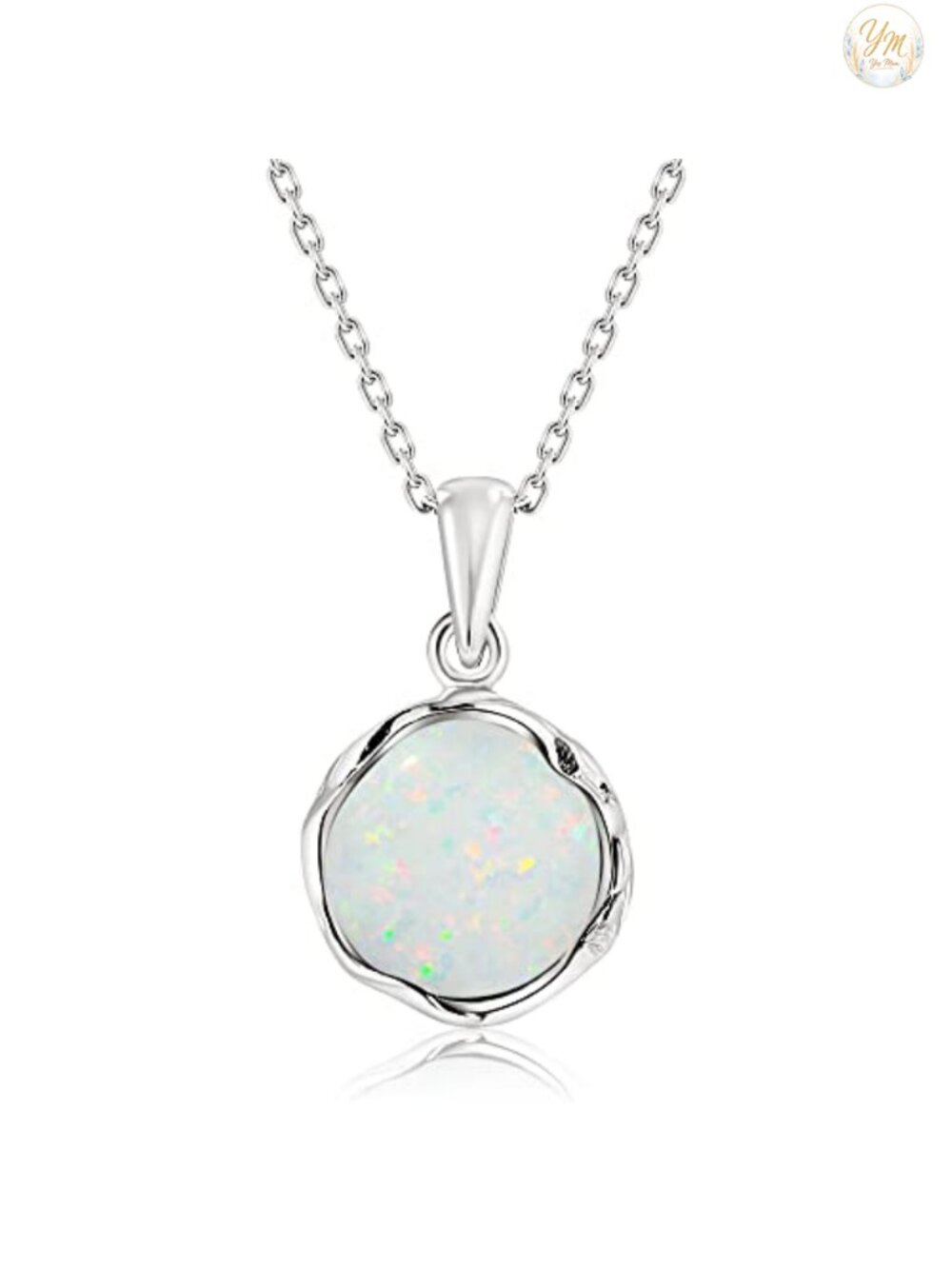 925 Sterling Silver White Opal Pendant Necklace Women Cable Chain Handcrafted